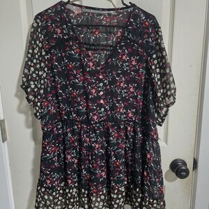 Floral Black and Red Women's Top